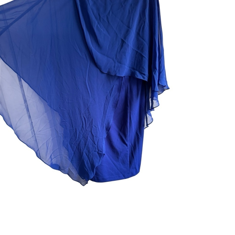 Eliza J Chiffon Cape Draped Sleeveless Blue 4 Sheath‎ Evening Dress - Picture 8 of 10